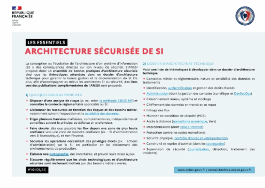 Architecture sécurisée des systèmes d’information : les bonnes pratiques de l’ANSSI